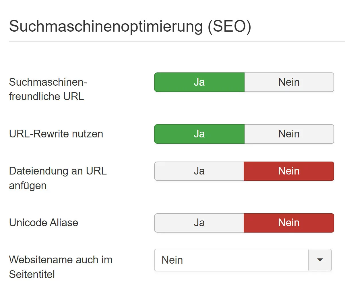 SEO-Grundeinstellungen für URLs im Joomla-Backend